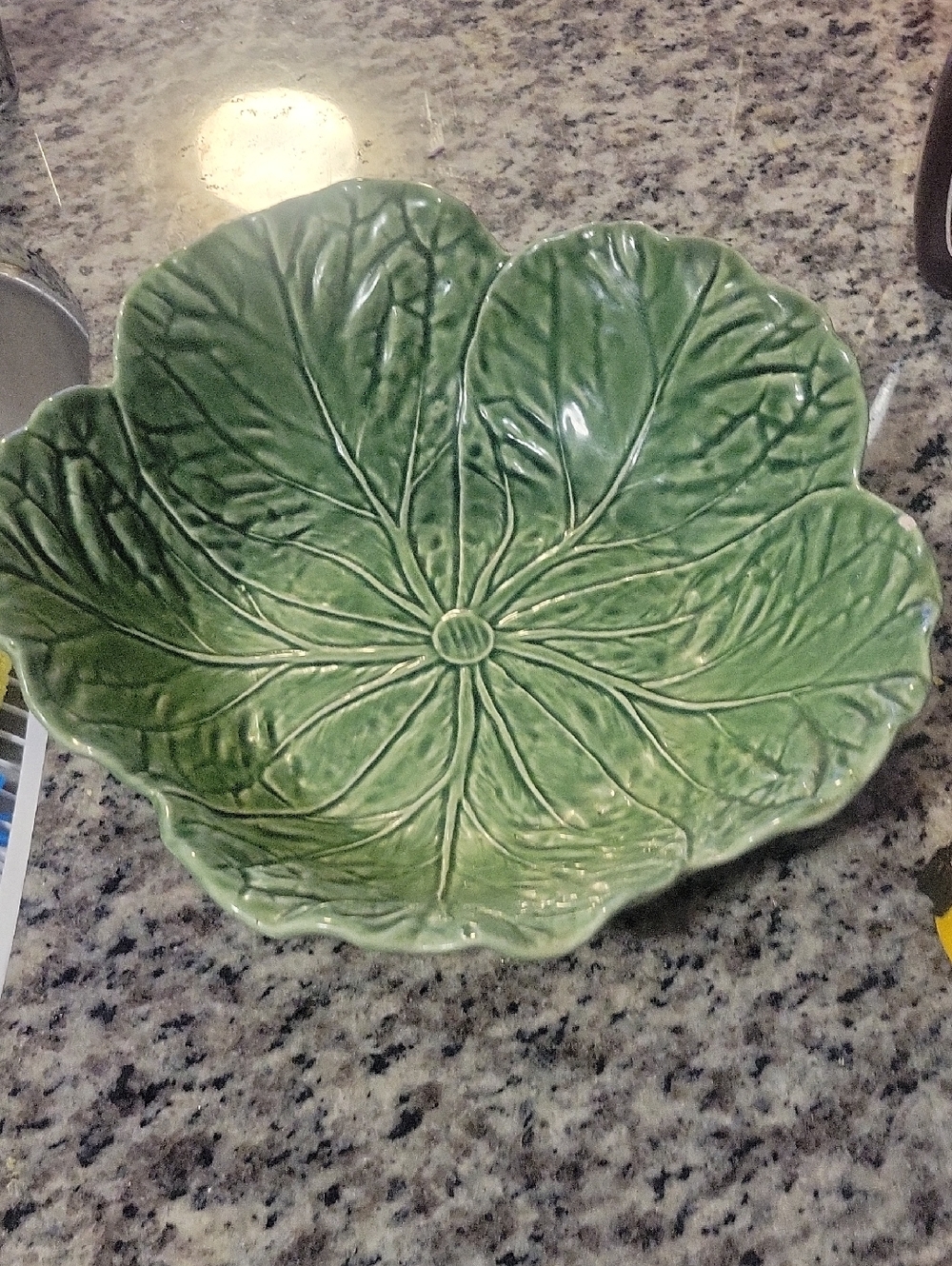 Portuguese Ceramic Bowl — Green Glazed Leaf Motif